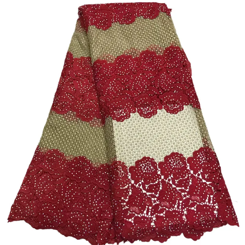 Double-colors design African cord guipure lace fabric with stones 2W78 High quality Latest Water soluble Chemical Lace Fabric | Дом и сад