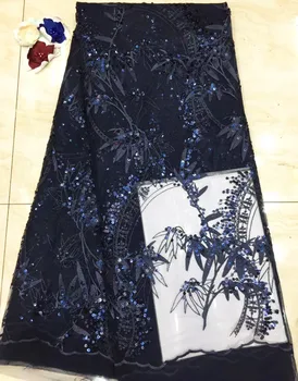 

Navy blue Swiss voile African french net lace fabric 2019 wedding embroidered guipure tulle mesh sequins Nigerian laces fabric