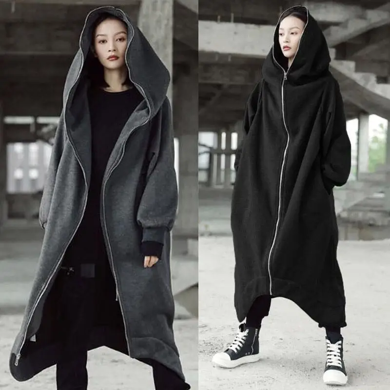 Women Asymmetrical Solid Outerwear Spring Autumn Hooded Long Sleeve Long Sweatshirt Casual Pockets Loose Coat Women Asymmetrical Solid Outerwear Spring Autumn Hooded Long Sleeve Long Sweatshirt Casual Pockets Loose Coat