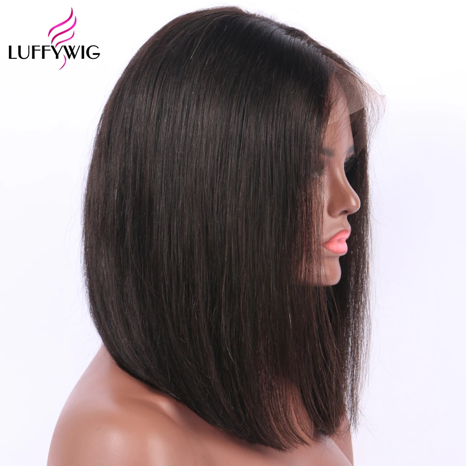 LUFFYHAIR короткий боб парики бразильские волосы remy прямые 5*4,5 шелковая основа полностью кружевные человеческие волосы парики предварительно выщипанные отбеленные узлы