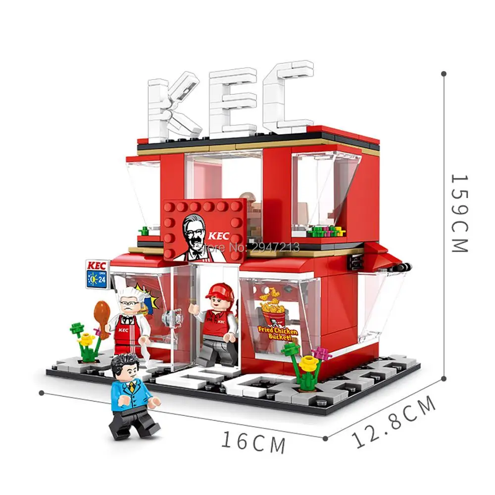 

hot LegoINGlys city mini Street view KEC McDonald's Hamburger fries fried chicken shop Building Blocks model brick toys for gift