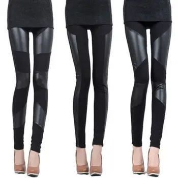 

Women Full Faux Leather Floral Lace Skinny Leg Full Length Long Leggings US