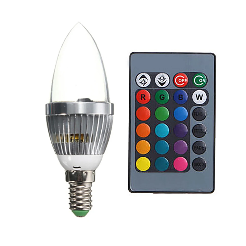 

E14/E12 3W RGB LED Color Changing Candle Light Lamp Bulb +Remote Control Kit