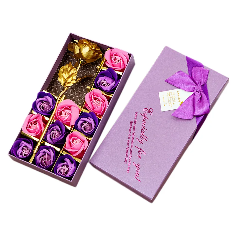 Подарок на день Святого Валентина, 24K позолоченный розовый цветок + 12 шт, мыло, цветок, романтичный для влюбленных девушек, друзей