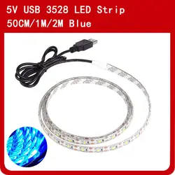 50 см 1 м 2 м 5 V USB светодиодные полосы SMD3528 синий IP65 60led/m водонепроницаемый Рождество декоративные Гибкие огни для ПК фоновый свет телевизора