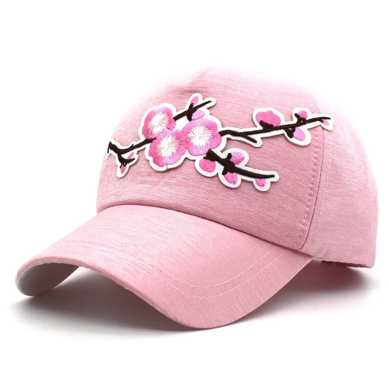 

Plum Blossom Embroidery Baseball Cap Women Flower Caps Lady Hat Female Pink White Black Casquette