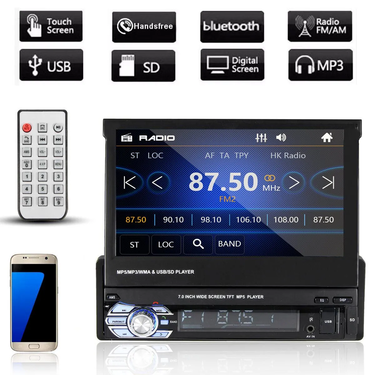 

7 Inch 1 DIN Car Audio Stereo Car MP3 MP4 MP5 Player bluetooth Card USB Flash Disk Machine GPS Radio
