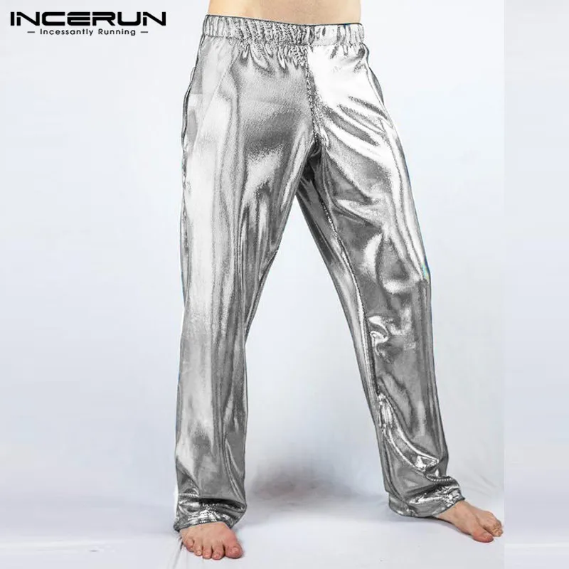 

INCERUN Men Pants Shiny Metallic Gold Silver Trousers Men Yoga-pants Fashion Stage Dance Nightclub Party Pants Hombre Plus Size