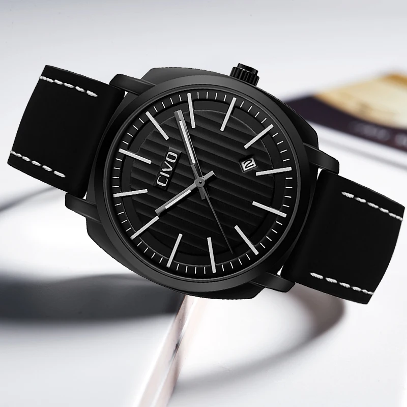 

CIVO Genuine Leather Quartz Wrist Watches For Mens Military Waterproof Date Calendar Casual Men Watch Travel Sport reloj hombre