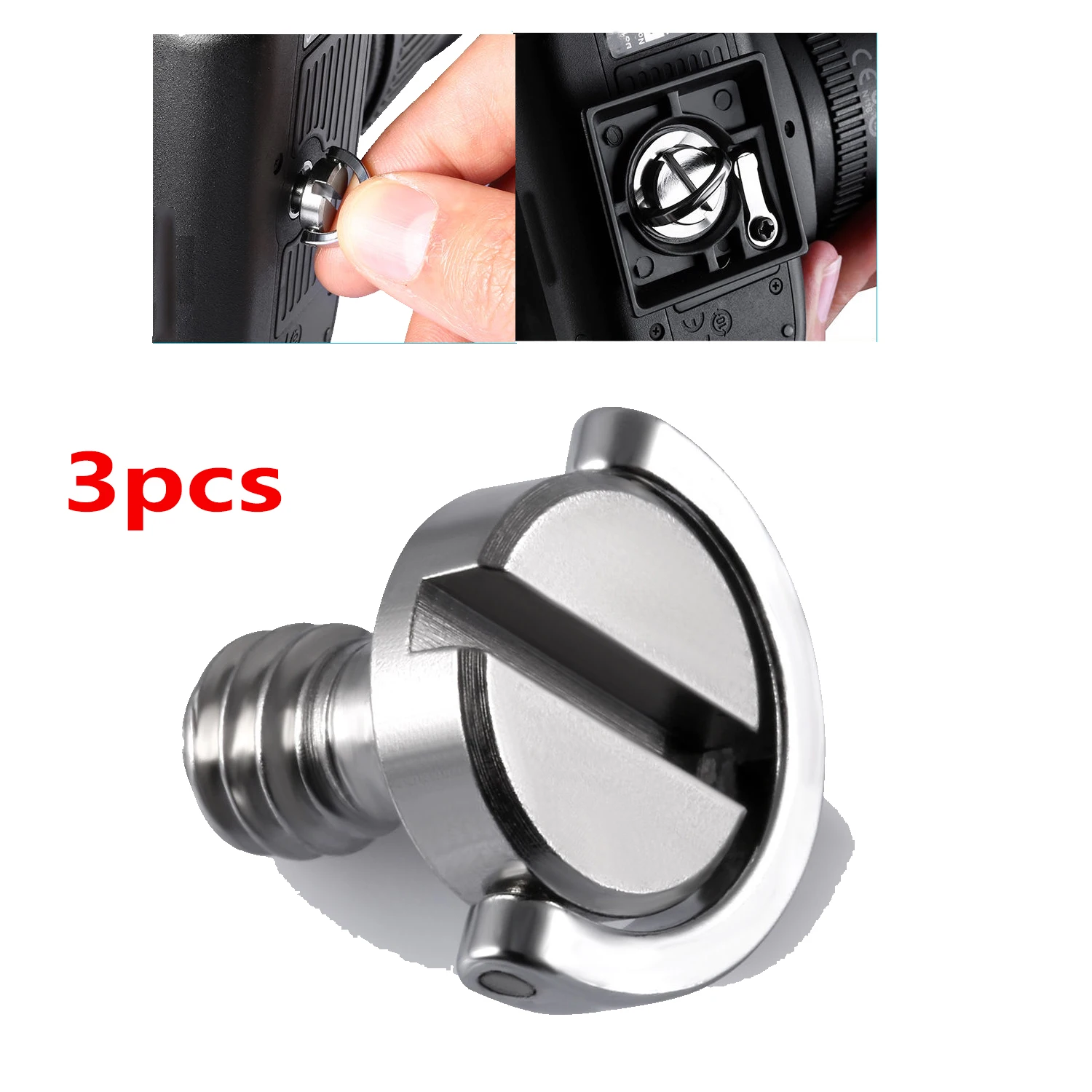 

3X 1/4" hinged D Ring Tripod Monopod Quick Release Plate Camera Screw Slotted