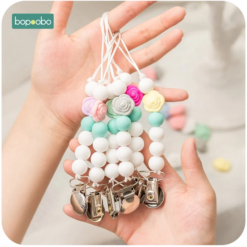 Bopoobo 1pc Baby Pacifier Clips Chains Food Grad Silicone Teethers Flower Baby Teething 3-12 Months Holder For Nipples Silicone