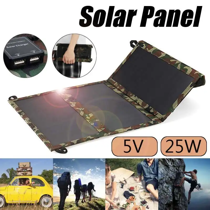 

Hot Sale Portable 25W 5V Solar Panel Folding Foldable Waterproof Charger Mobile Power Bank for Phone Battery Dual USB Port