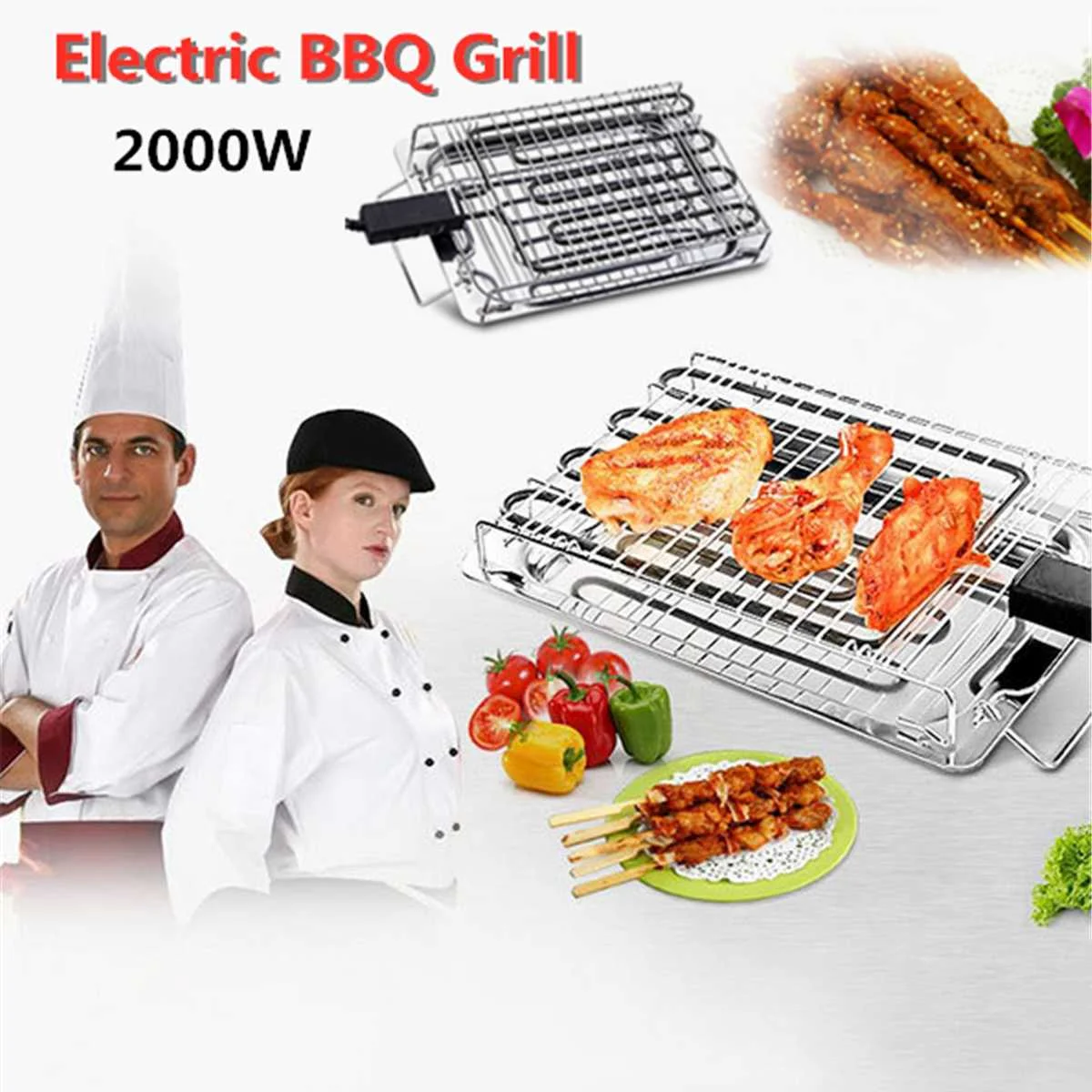 

220V 2000W Electric BBQ Grills for 4-6 People Charcoal Grill Stainless Steel BBQ Grills Portable Heating Barbecue Tools