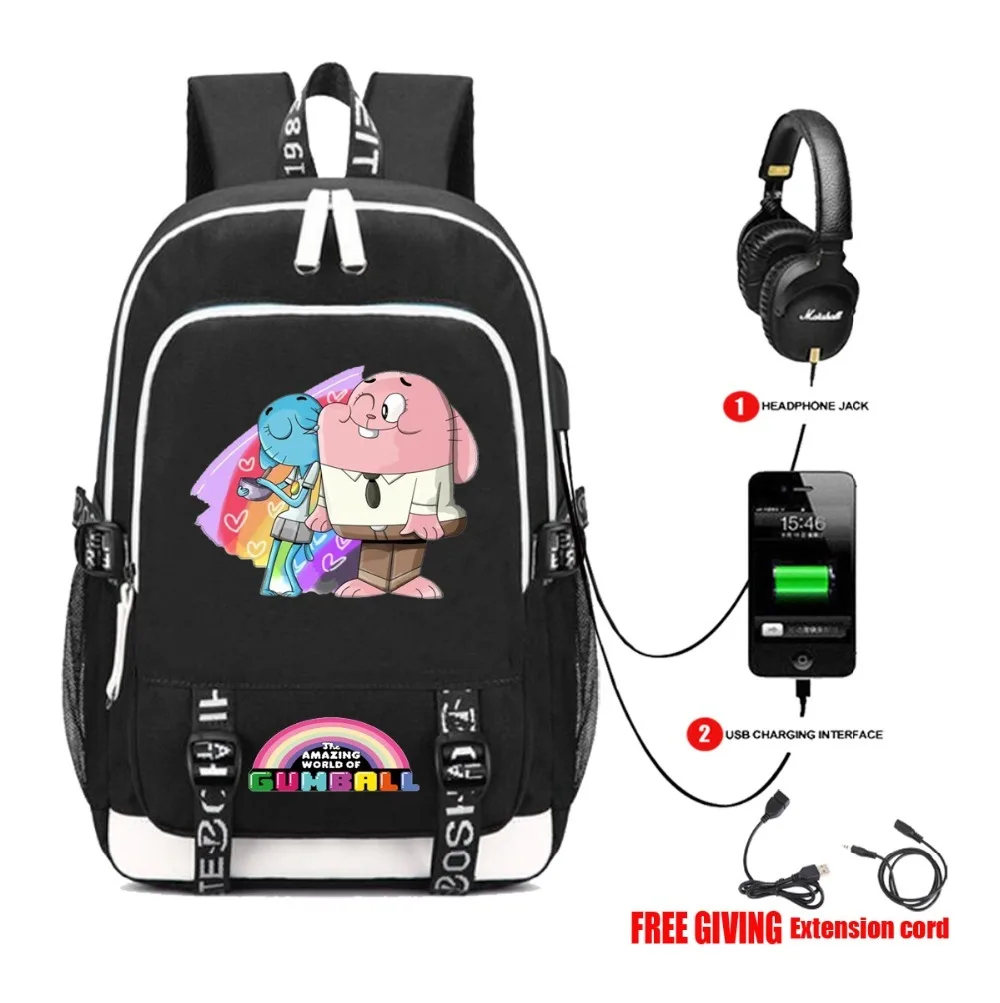 

The Amazing World of Gumball backpack USB charging Headphone jack Teenagers men Shoulder Bag student School bookbag 14 style