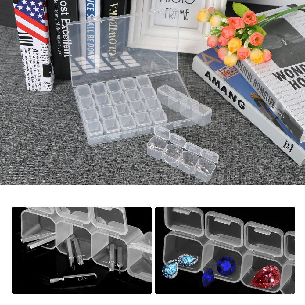 

28 Slots Plastic Diamond Painting Storage Container Case Storage Box kits Organizer Holder for Nail Art Rhinestone Transparent