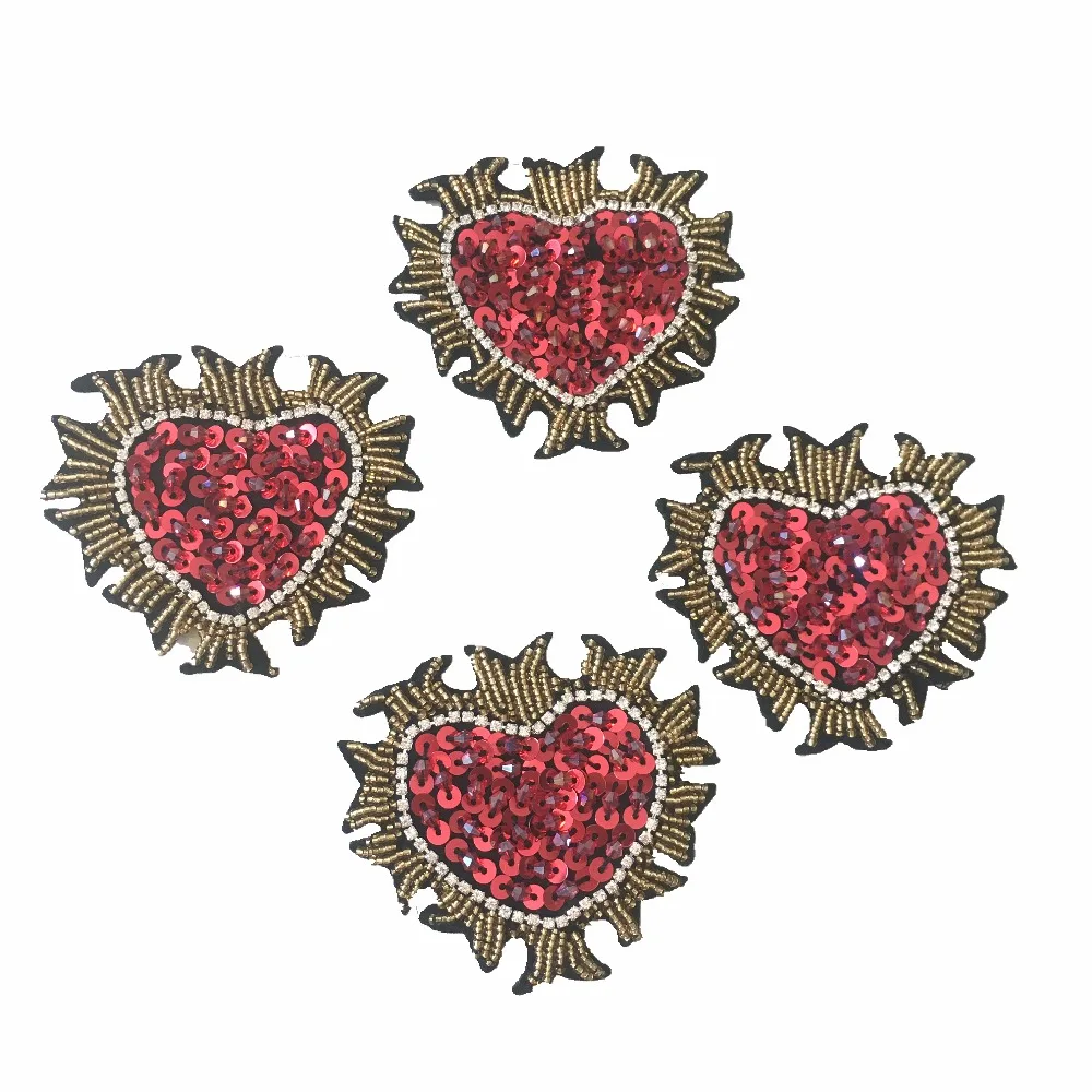 

1PC Handmade Beaded Patch Sewing Beading Sequined Patch For Cloth Sew On Fires Heart Rhinestones Patches