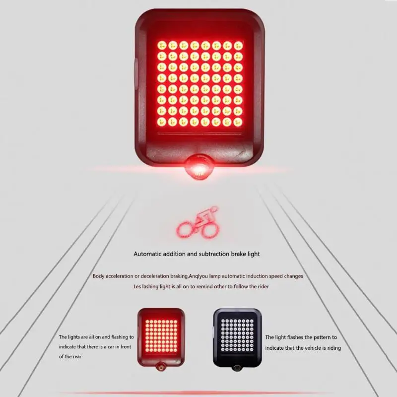Top 64LED Bicycle Light Automatic Dirction Indicator Taillight USB Charging Mountain Bike Tail Rear Safety Warning Light Waterproof 2