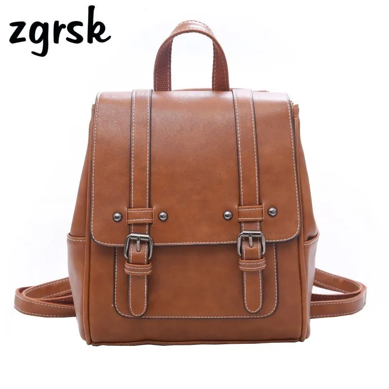 

Vintage Women Backpack High Quality Pu Leather School Bags For Girls Lady Simple Style Backpack Fashion Leisure Pu Shoulder Bag