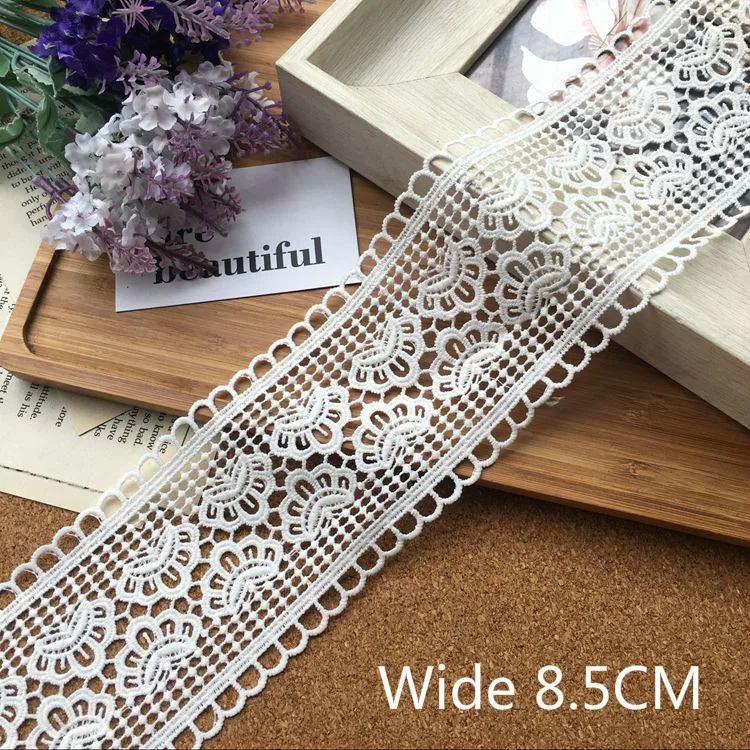 

8.5CM Wide White Exquisite Lace Cotton Embroidery Ribbon Water Soluble Collar Applique Curtain Scarf Clothes DIY Sewing Supplies