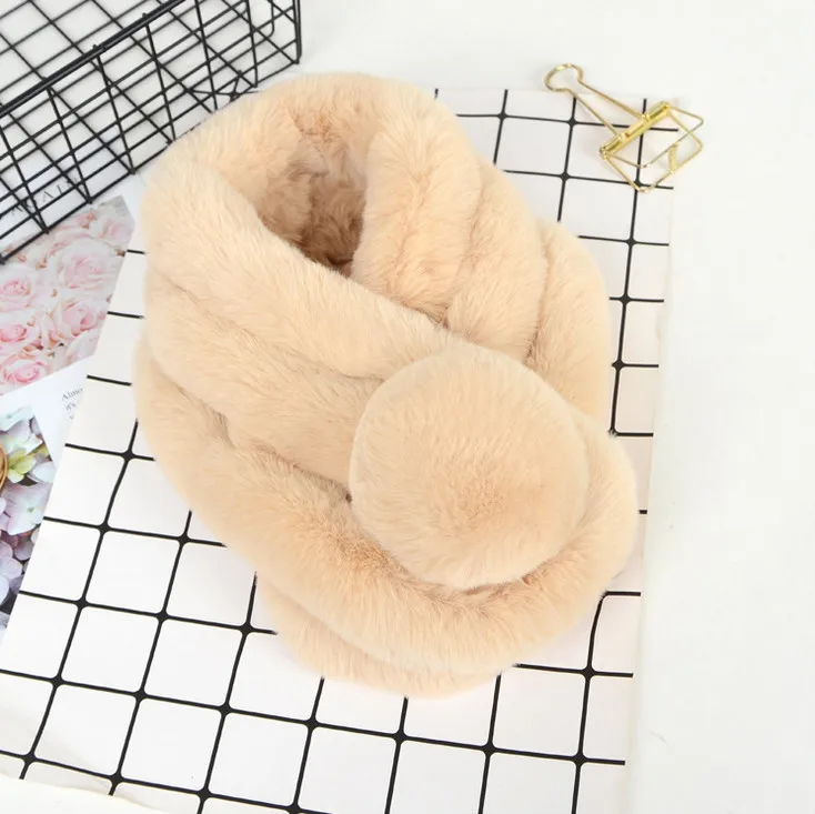 Women Fashion Plush Rex Rabbit Hair Scarf Shawl Thickened Fur Collar Scarf Warm
