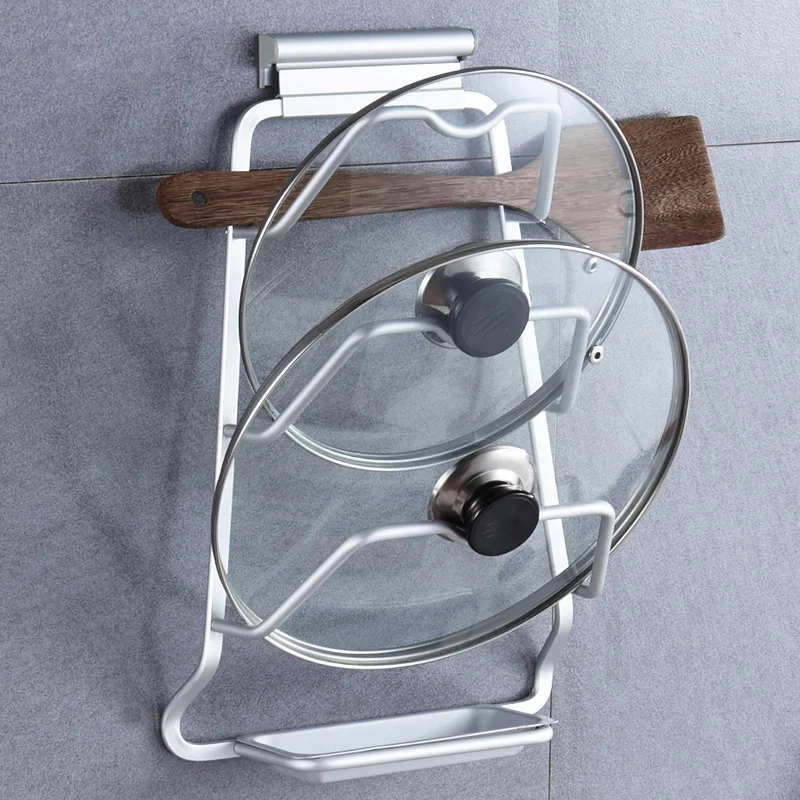 Space Aluminum Kitchen Storage Holder Rack Wall Mounted Pot Lid Shelf