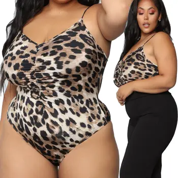 

Womens Bodysuit Romper Jumpsuit Leopard Sleeveless V Neck Bodysuit Leotard Jumpsuit Ladies Plus Size Women Clothing