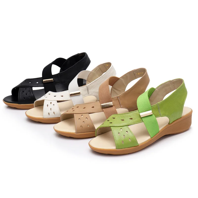 

Genuine Leather Flat Bottom Slope With Sandals Leisure Comfortable Non-slip Student Woman Sandals
