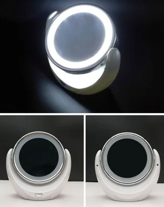 데스크탑 LED 양면 무선 메이크업 거울 20 개, 360 도 회전 아름다운 얼굴 조명 거울