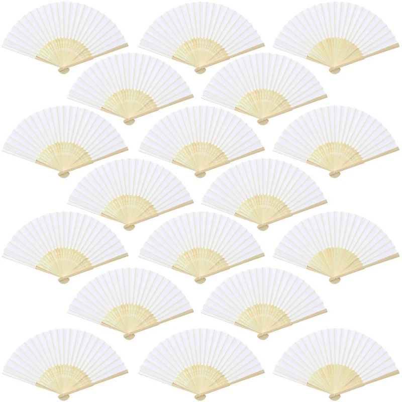 

IALJ Top 18 Pieces White Handheld Fans Cloth Fans Bamboo Folding Fans For Wedding Decoration, Church Wedding Gifts, Party Fa