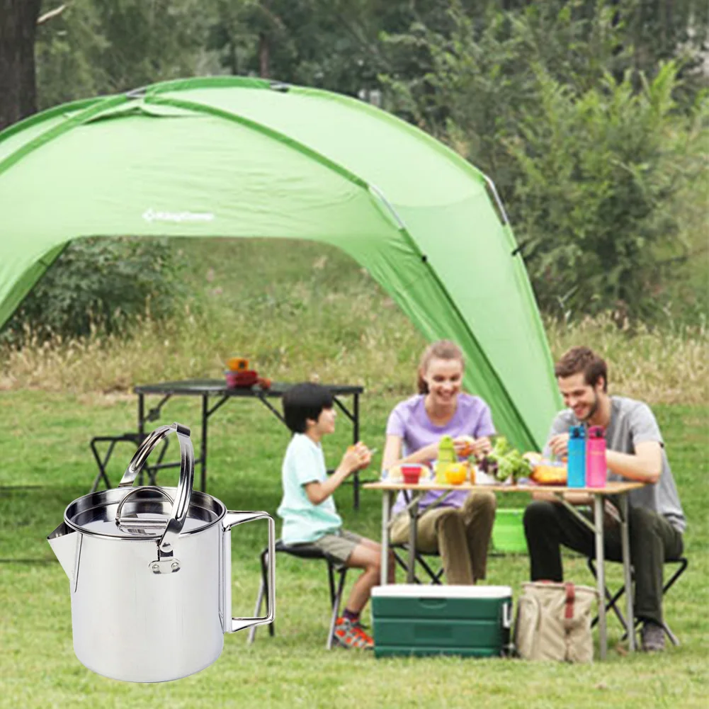 Portátil tetera Picnic al aire libre accesorios senderismo mango de acero inoxidable utensilio de cocina Camping colgante olla