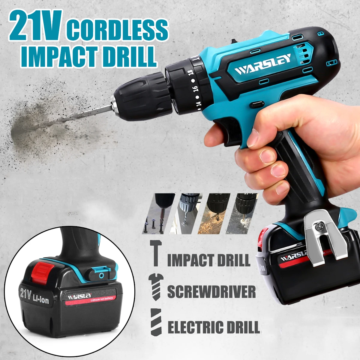 

12V/21V Max Electric Screwdriver Cordless Drill Mini Wireless Power Driver DC Lithium-Ion Battery 18Mode 2 Speed Electric Drill