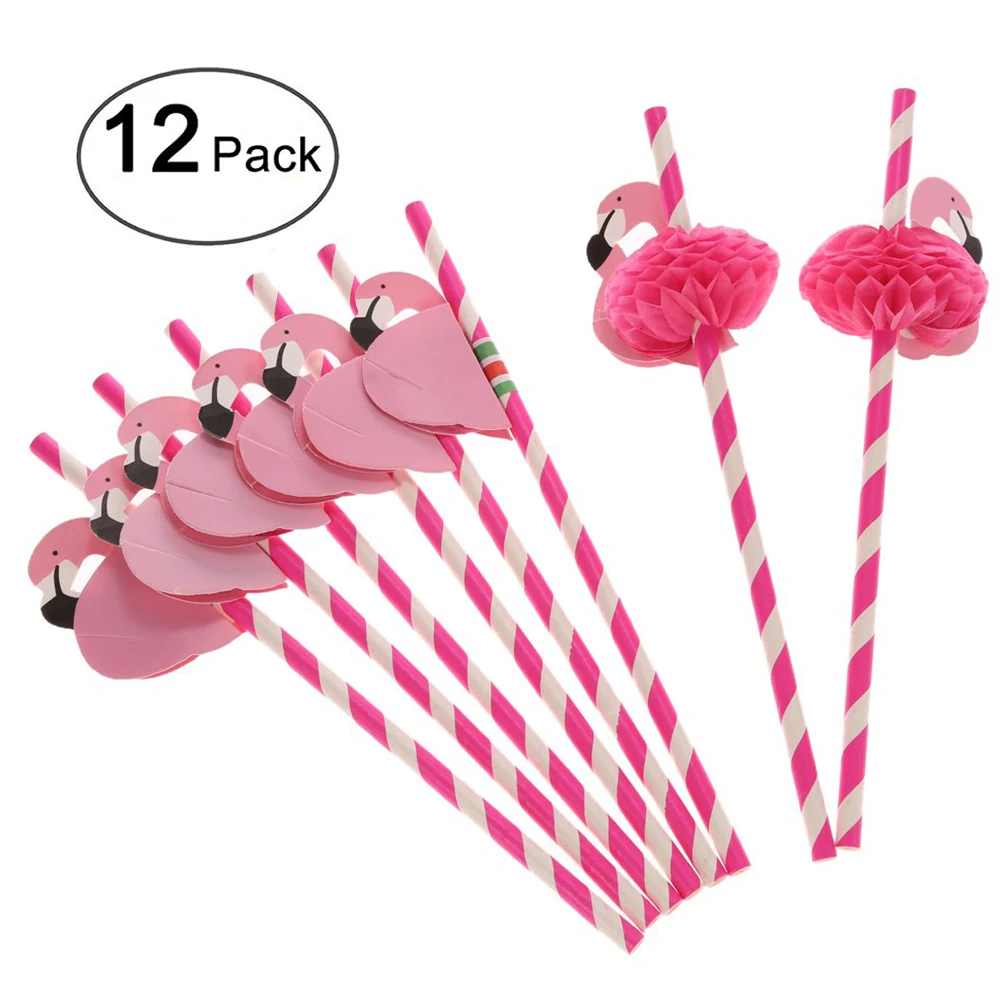 

12PCS Flamingo Straw 3D Fruit Straw Bendy Flexible paper Drinking Straws Kids Birthday/Wedding/Pool Party Decoration Supplies