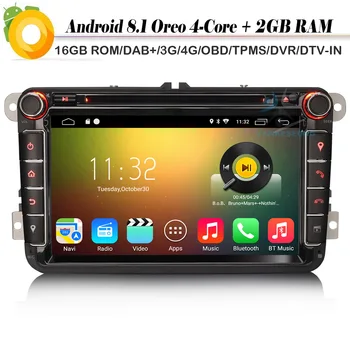 

8" Android 8.1 Autoradio Sat Nav DAB+ WiFi 4G CD GPS RDS DVR OBD BT DVT-IN Car Radio Player for VW Passat EOS Touran T5 Vento