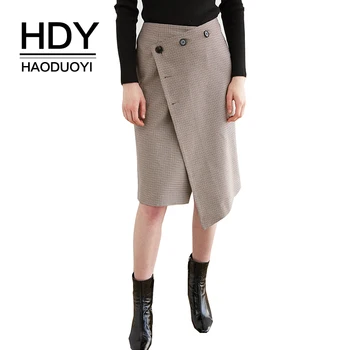 

HDY haoduoyi Spring And Summer Skirts Harajuku Thickened Woolen Plaid Retro Knee skirt