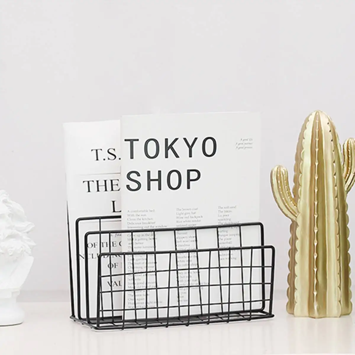 

New Office Desk organizer File Tray Magazine Holder Grid 3 Compartments Bookshelf Wrought Iron Letter Storage Rack Tray Holder