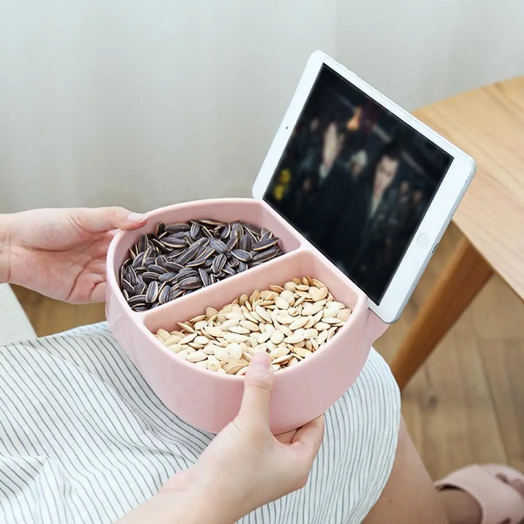 

Multi-function Snacks Nuts Plate Dry Fruits Storage Pink, Gray Box With Phone Holder Stand