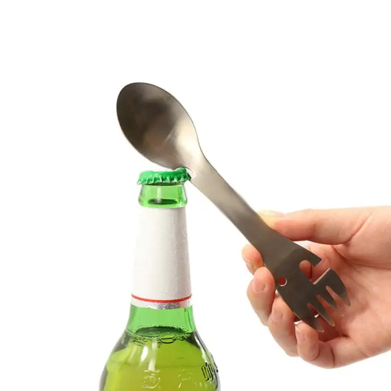 

5 in1 Multifunctional Camping Equipment Cookware Spoon Fork Bottle Opener Portable Tool Outdoor Tableware