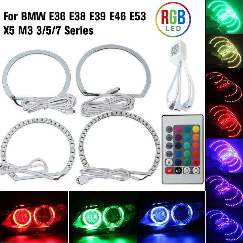 

Car Angle eyes light 5050 LED RGB 12V 2x131mm 2x146mm With remote control Lamp Halo Ring Kit headlights for BMW X5 M3 3 5 series