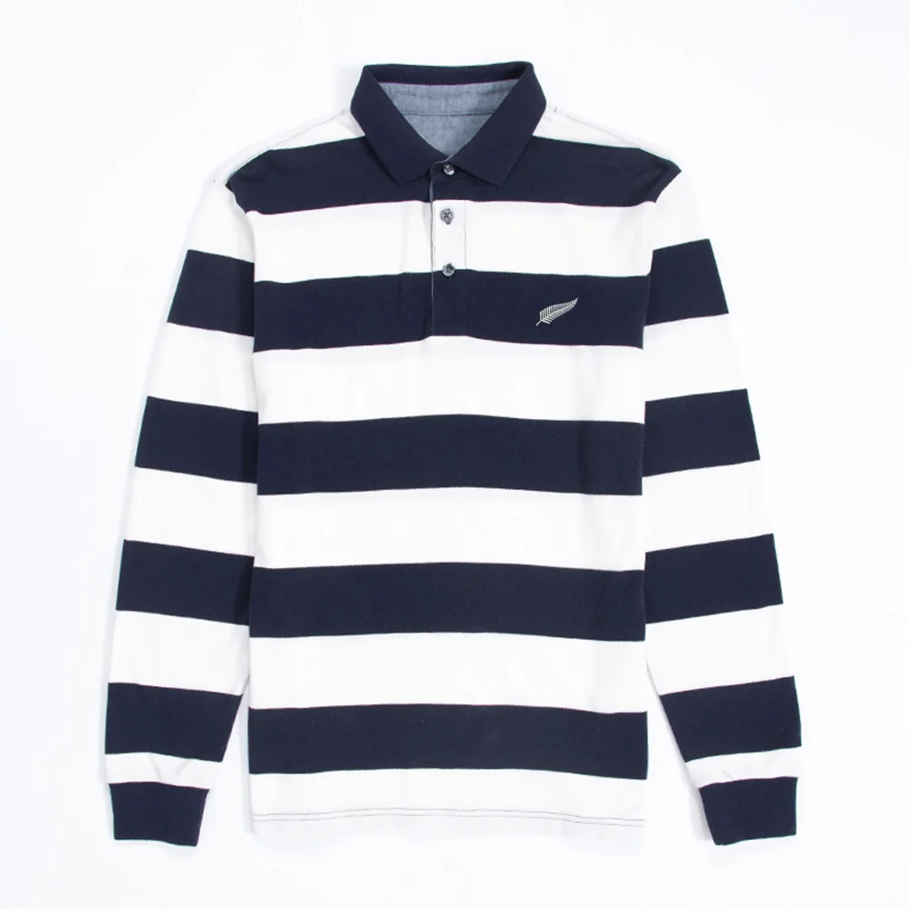 

Mens New Zealand SILVER FERN Embroidered Knit Striped Long Sleeve Polo Shirts