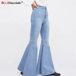 BOoDinerinle джинсы Для женщин Весна 2019 плюс Размеры уличная Высокая Талия расклешенные брюки Осень Голубой Повседневное узкие джинсы, брюки