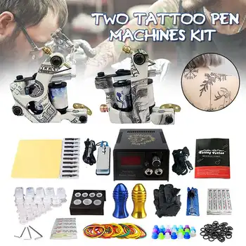 

Complete Tattoo Machine Kit Set 2 Coils Guns Power Supply Kit Tattoo Beginner Grips Kits Permanent Makeup