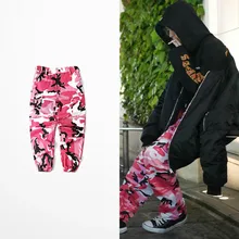 Новинка, комбинезон, штаны, военный камуфляж, розовый, серый цвет, штаны в стиле хип-хоп, панк-рок, танцевальные штаны для мужчин и женщин