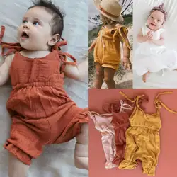 Милая одежда для малышей летнее платье для девочек Прочный Комбинезон эластичное боди длинный комбинезон без рукавов; пляжный костюм;