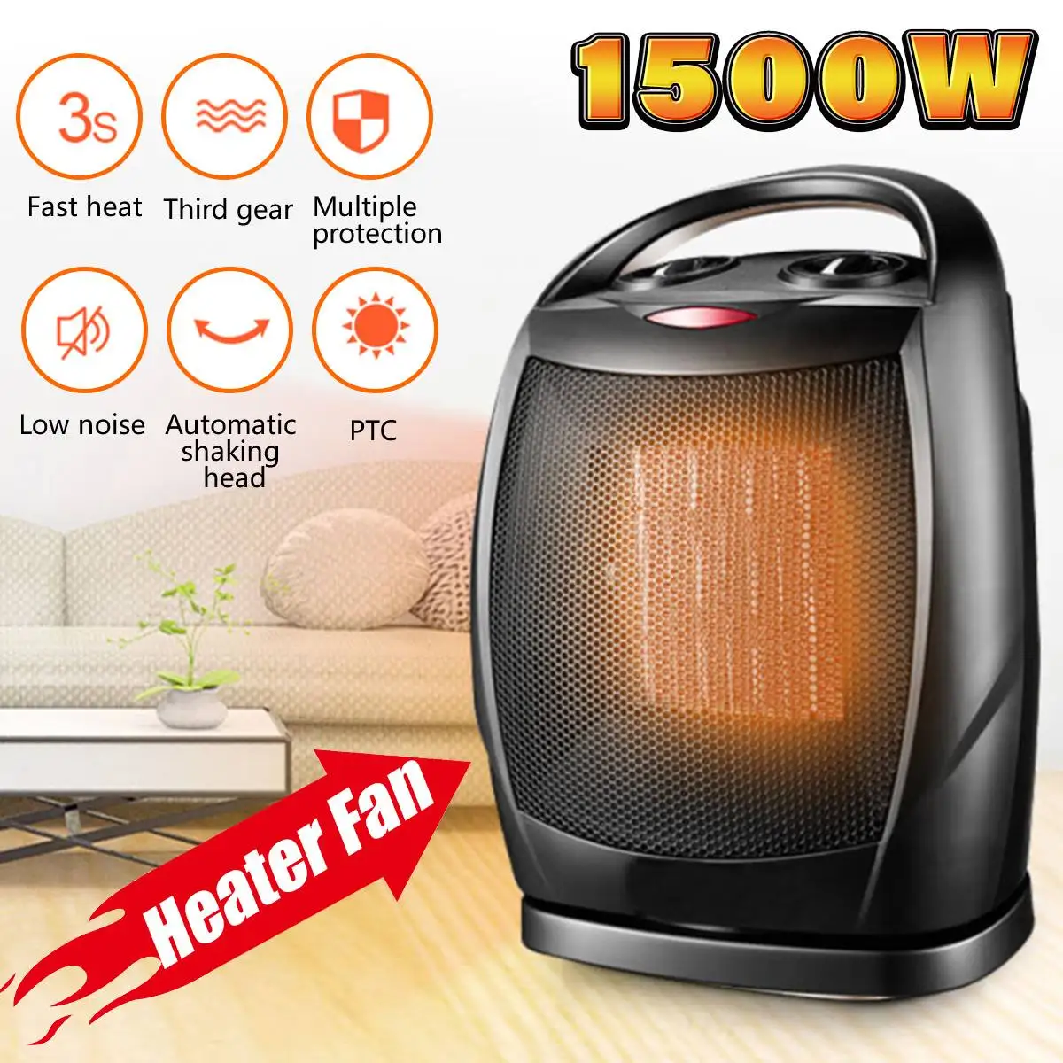 

1500W Electric Air Heater Fan Mini Handheld Heater PTC Heating Room Stove Radiator Winter Warmer For Desktop Home Office