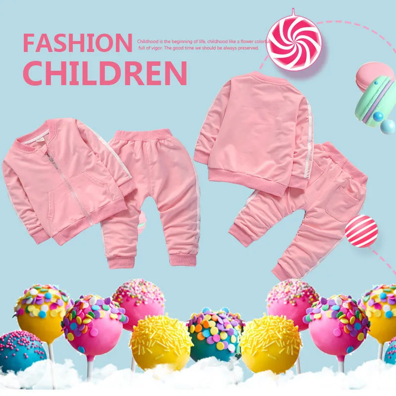 

New Autumn Fashion Baby Girl Clothes Long Sleeve Solid Zipper Jacket+pants 2pcs Bebes Tracksuit Baby Boy Clothing Set