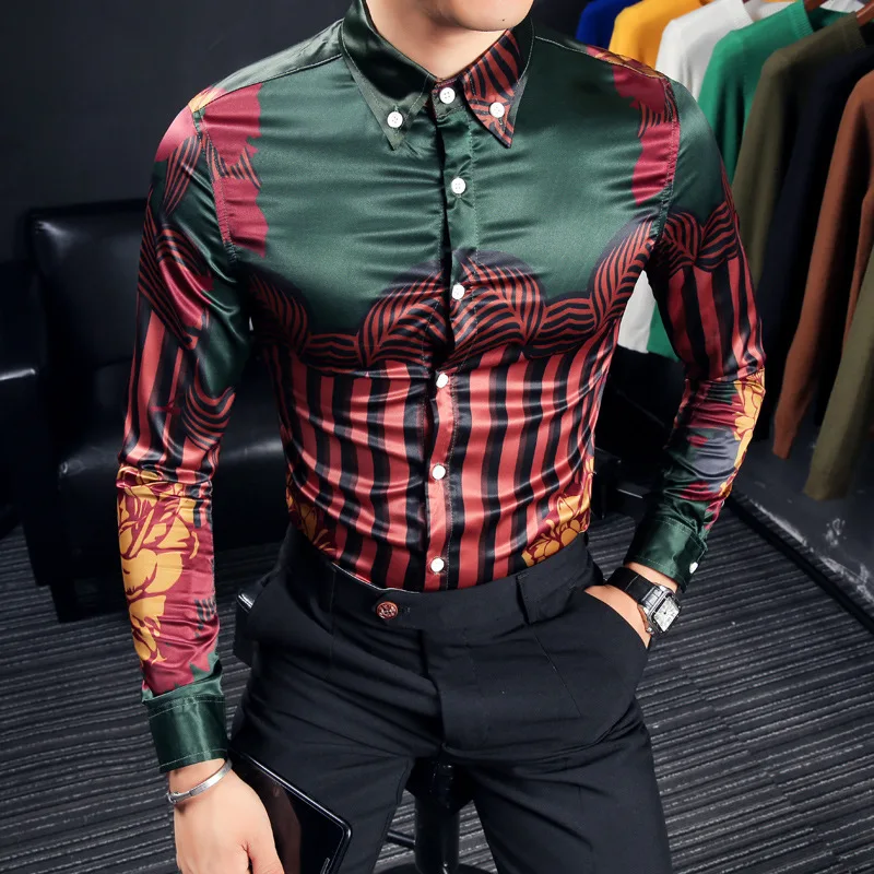 Fashion Autumn korean striped shirt men red stripe shirt men long sleeve button down dress blouse men camicia camisa masculina