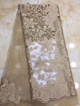 

2019 Sequins Meah Net Lace Fabric India Women Prom Evening Dresses Fabrics African Swiss Voile Tulle Tissu Sequined Lace gold