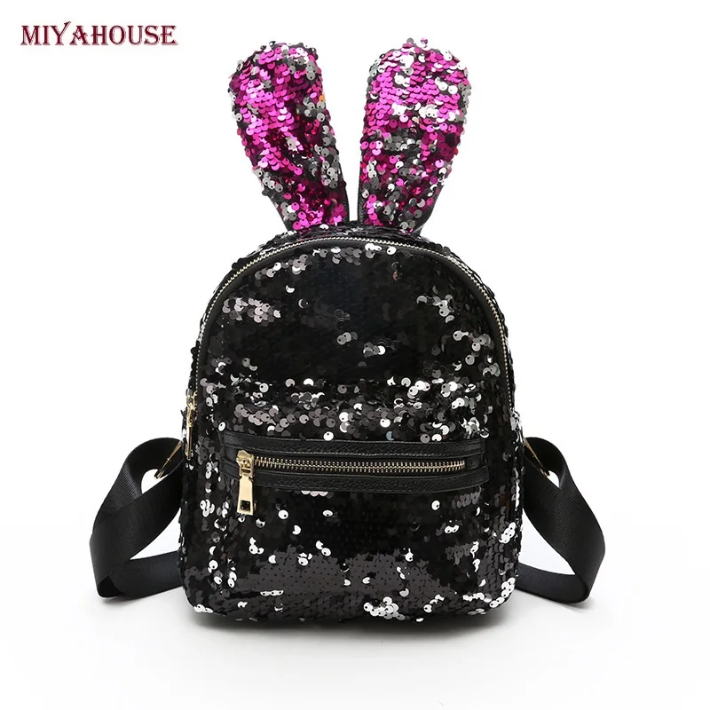 Miyahouse Cute Rabbit Ears Backpack For Young Women Sequin Shining Mini Rucksack Lady Fashion Small Backpack 2018 NEW HOT SELL