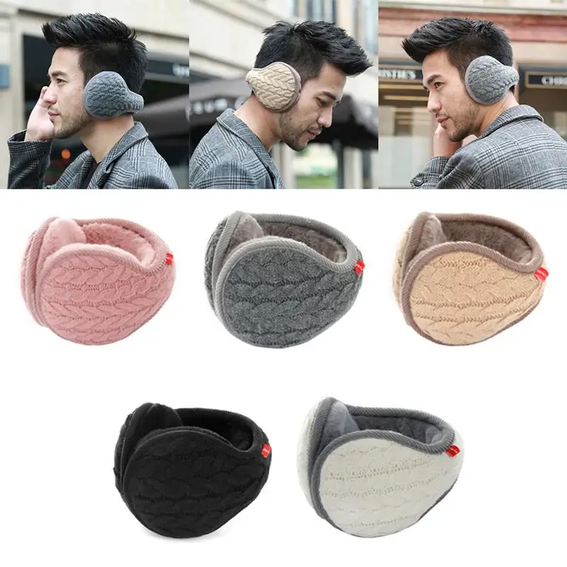 

Winter Earmuffs Warm Wool Knitted Ear Warmer Foldable Faux Cashmere Ear Muff Ear Cover Bag Back Wear Earflap For Men Women