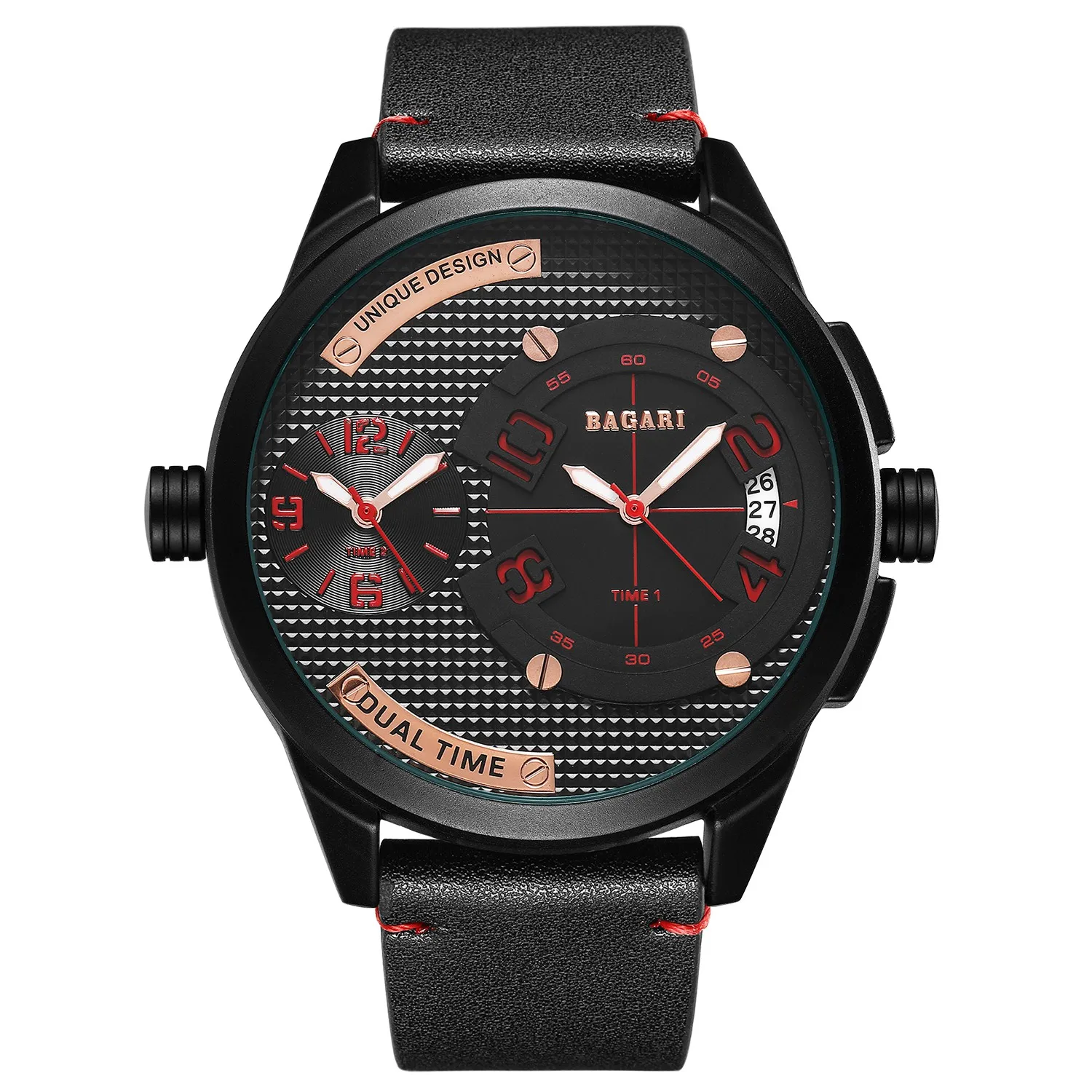 

BAGARI Men's Leather Double Movement Multifunction Waterproof Quartz Watch